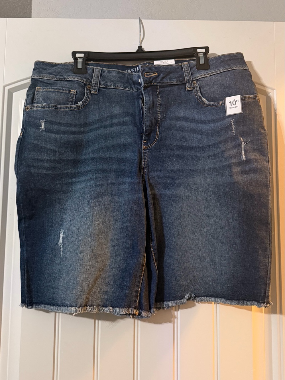 Time and Tru Dark Blue Distressed Denim Bermuda Shorts
